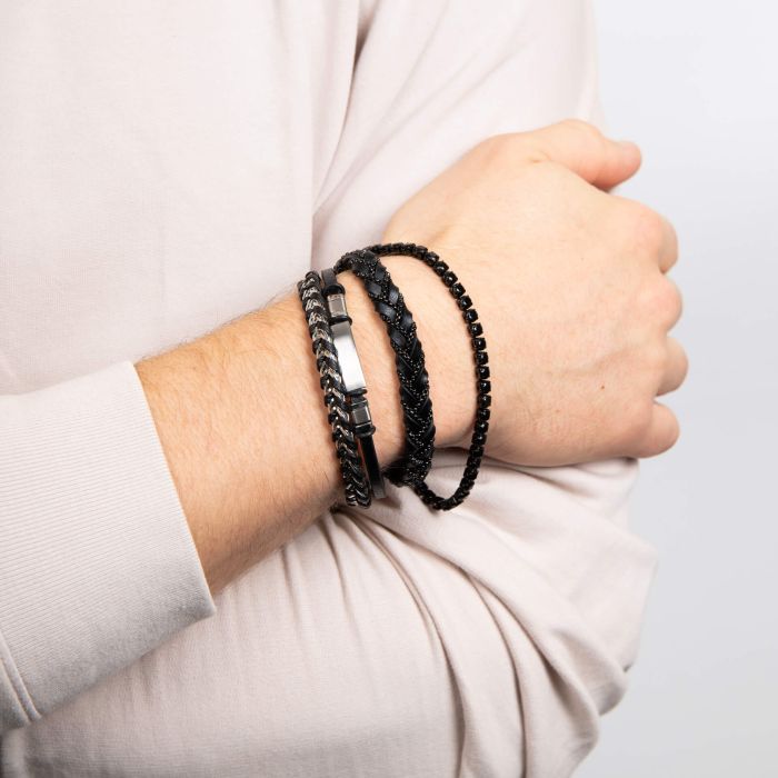 Fred Bennett Chain Plait Black Leather Bracelet