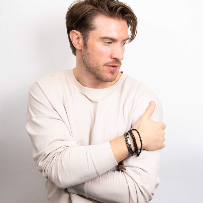 Fred Bennett Chain Plait Black Leather Bracelet
