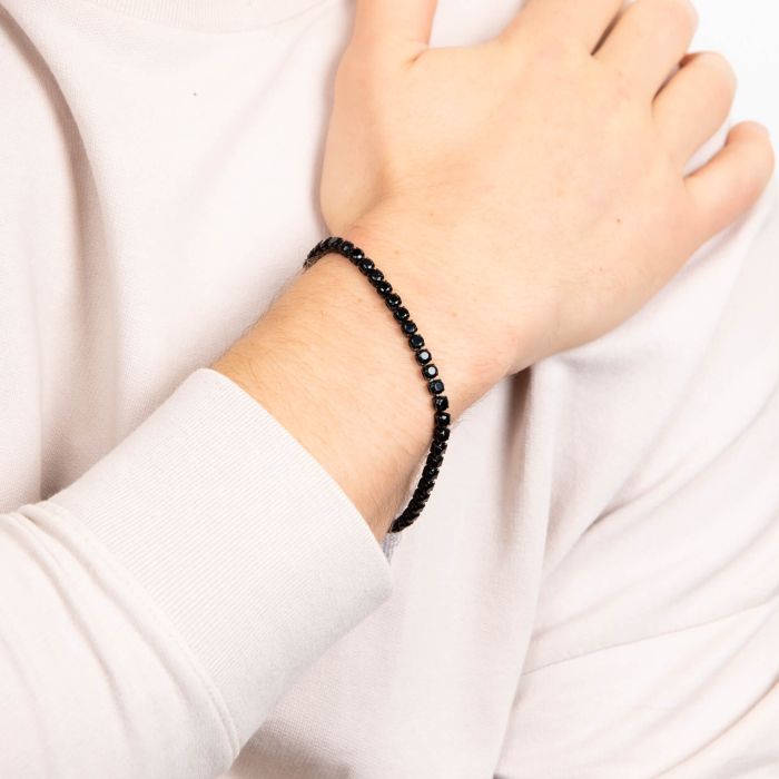Fred Bennett Black Cubic Zirconia and Stainless Steel Tennis Bracelet