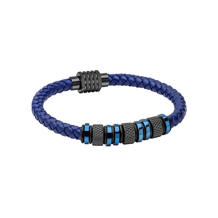 Fred Bennett Blue Leather and Stainless Steel Beads Bracelet