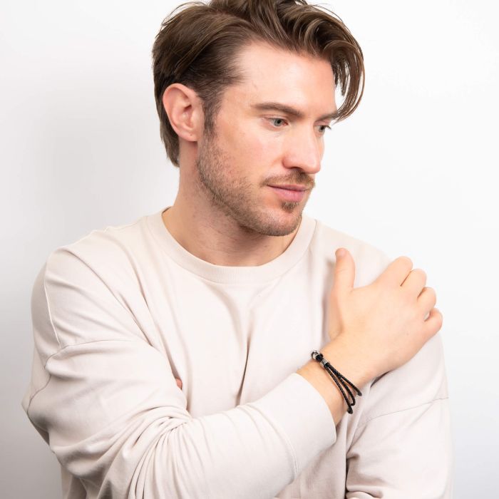 Fred Bennett Triple Layer Thin Black Leather Bracelet
