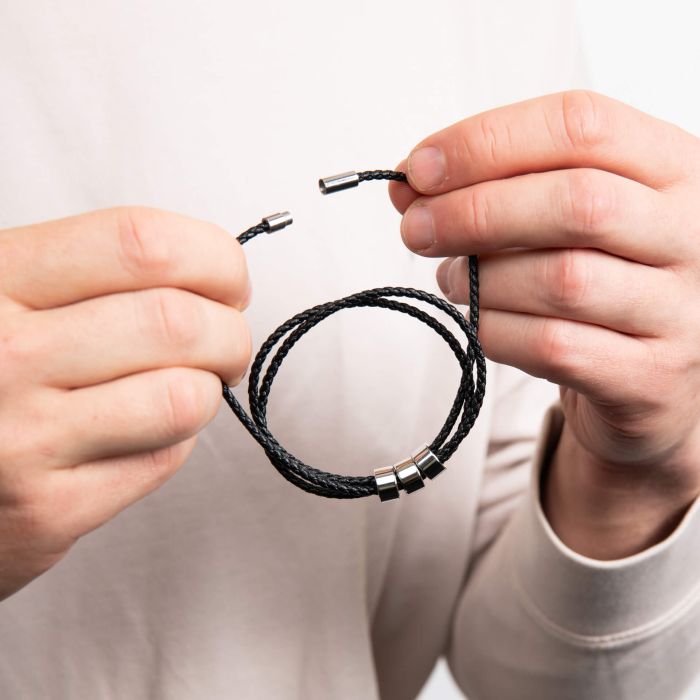 Fred Bennett Triple Layer Thin Black Leather Bracelet