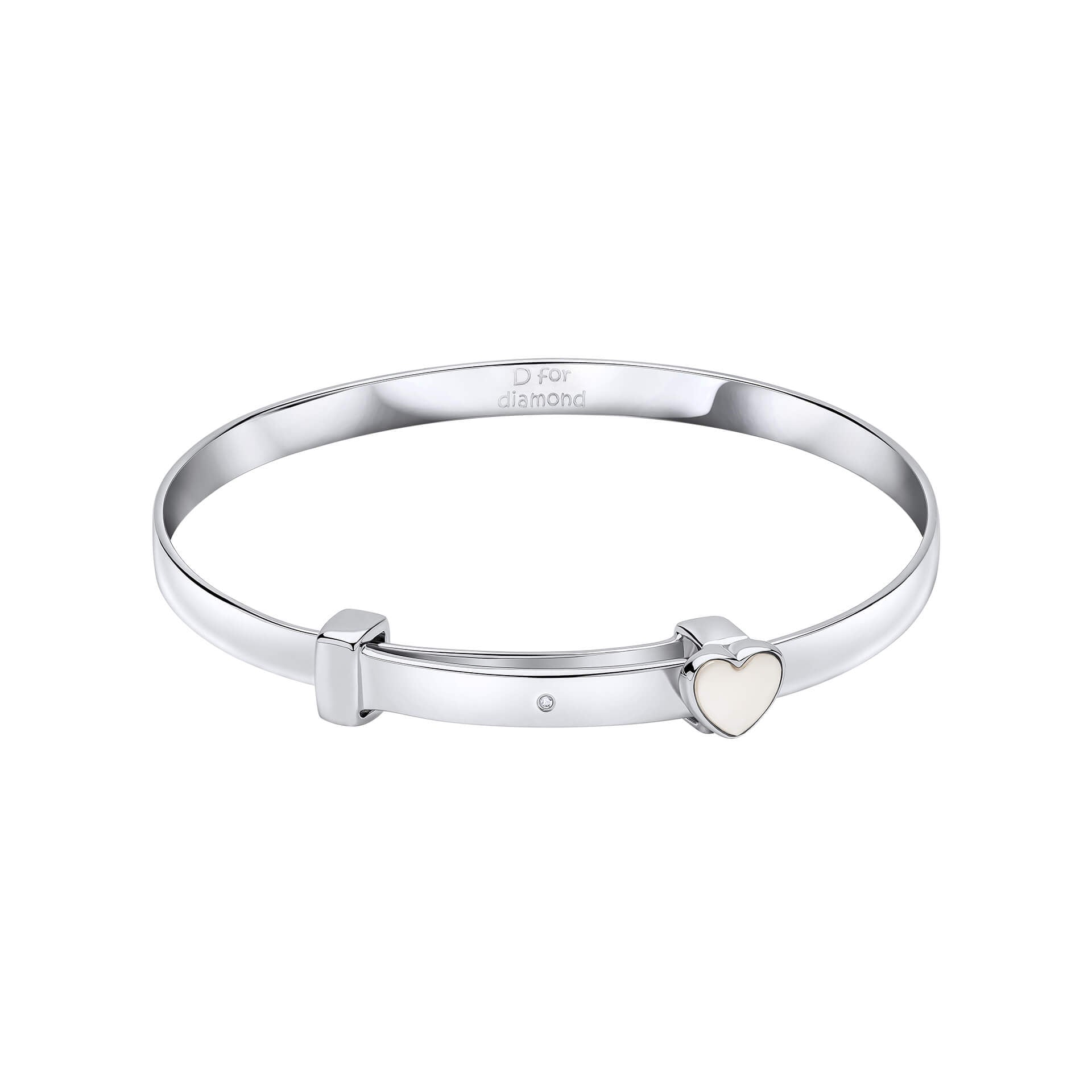 D For Diamond Mother of Pearl Heart Expandable Bangle with Diamond