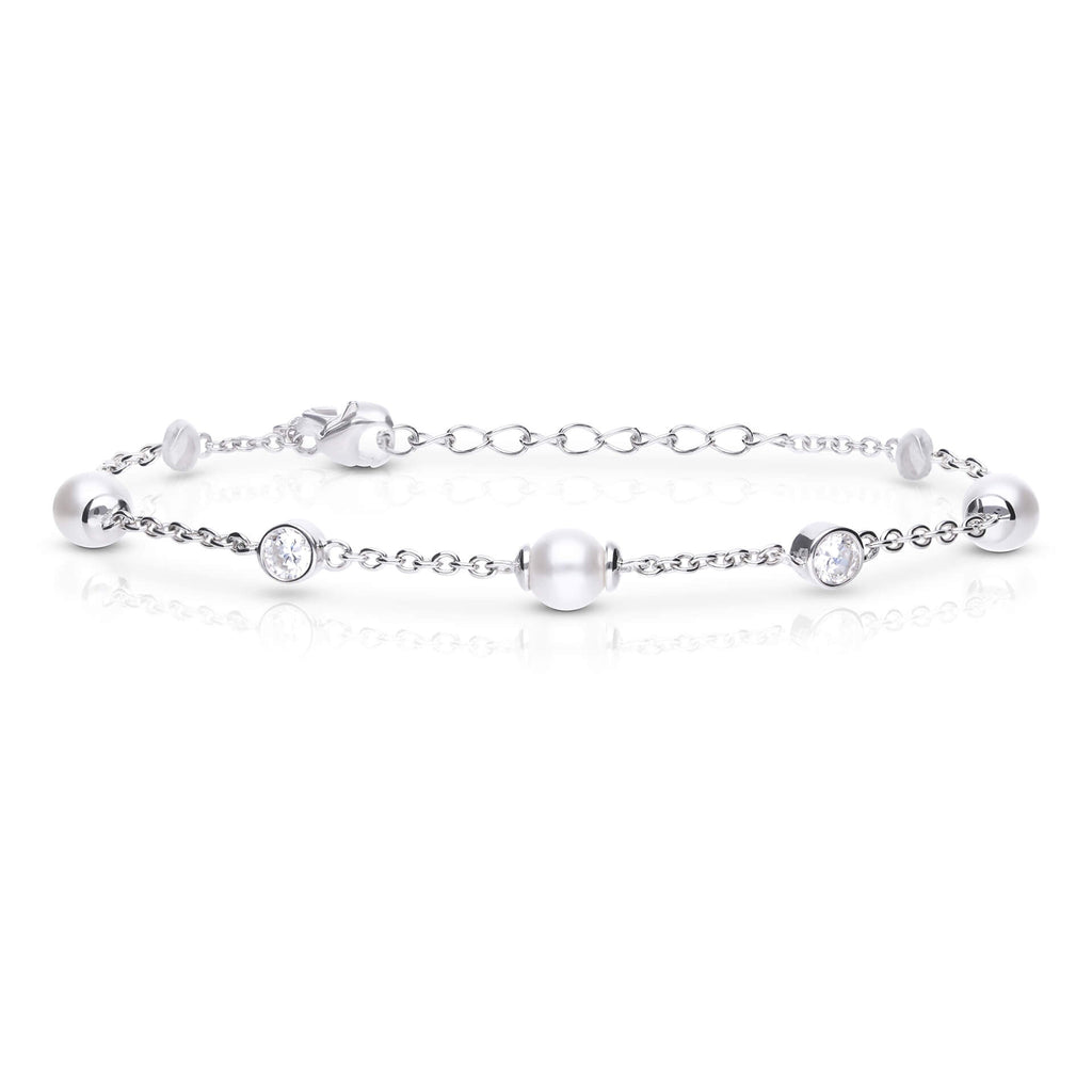 Diamonfire Alternating Shell Pearl and Zirconia Station Bracelet
