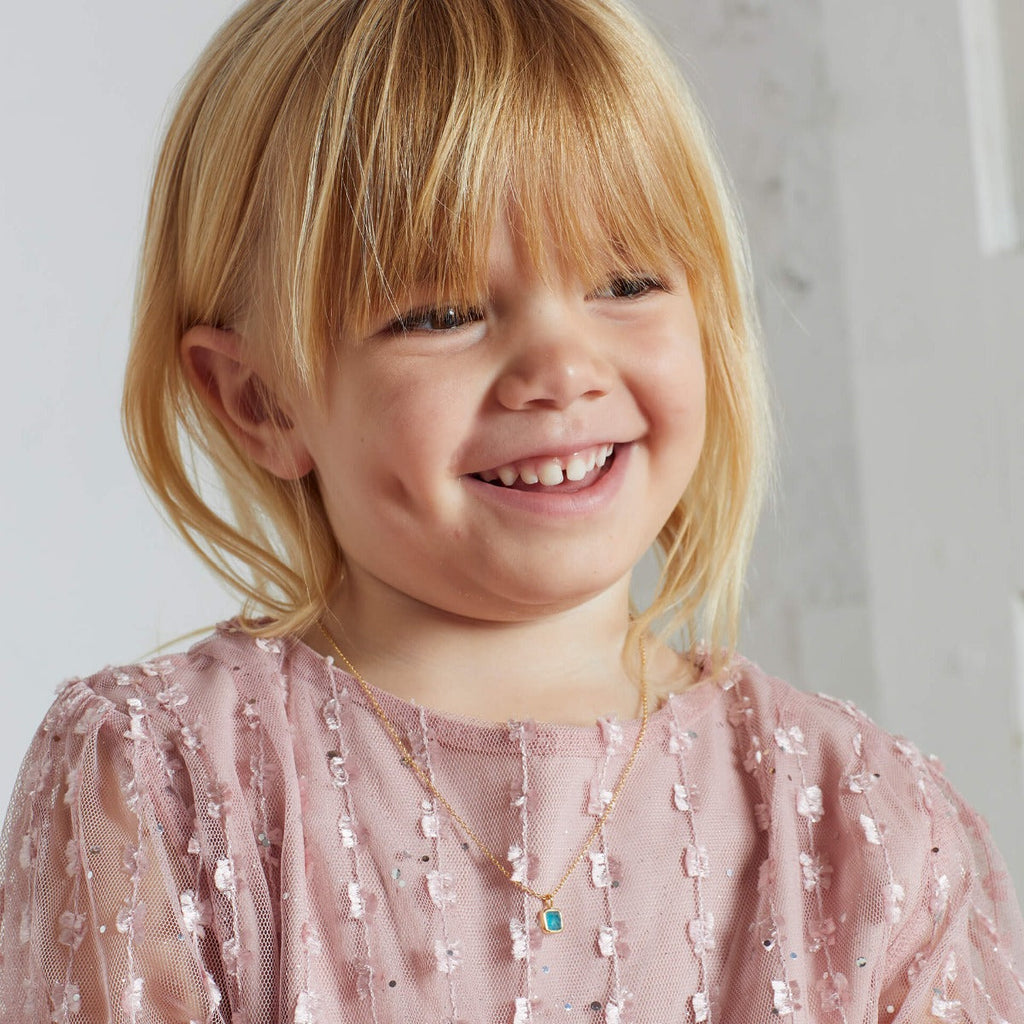 D For Diamond Semi-Precious Birthstone Necklace with Diamond Tag
