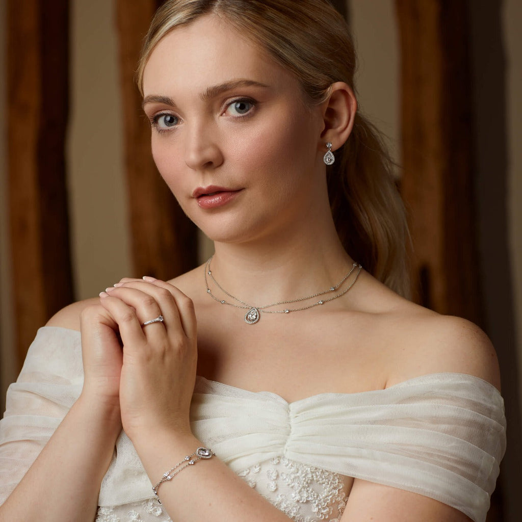 Diamonfire Teardrop Zirconia Double Chain Necklace