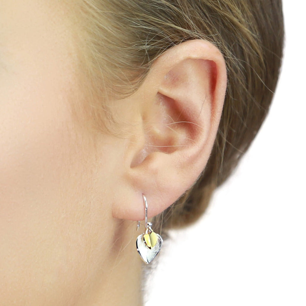 Beginnings Double Heart Earrings with Yellow Gold Plated Small Heart