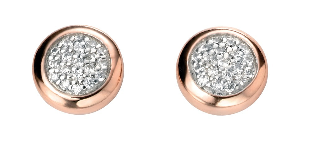 Beginnings Pave Cubic Zirconia Stud Earrings with Rose Gold Plated Surround