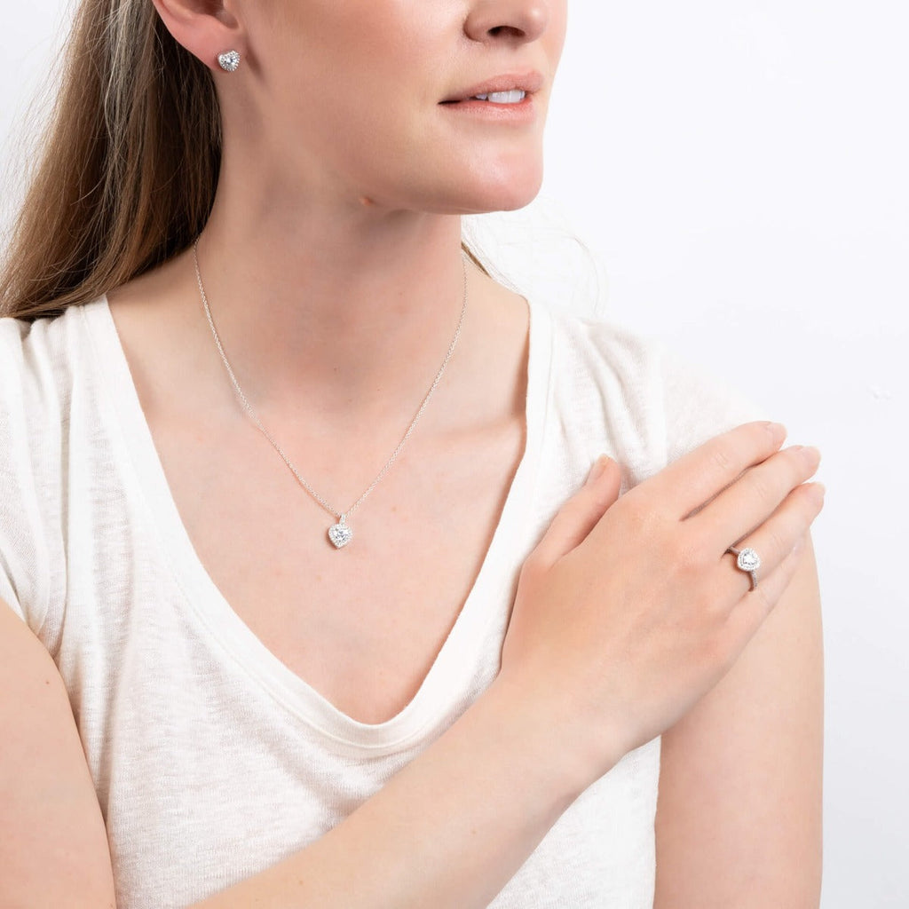 Diamonfire Pave Set Zirconia Heart Stud Earrings
