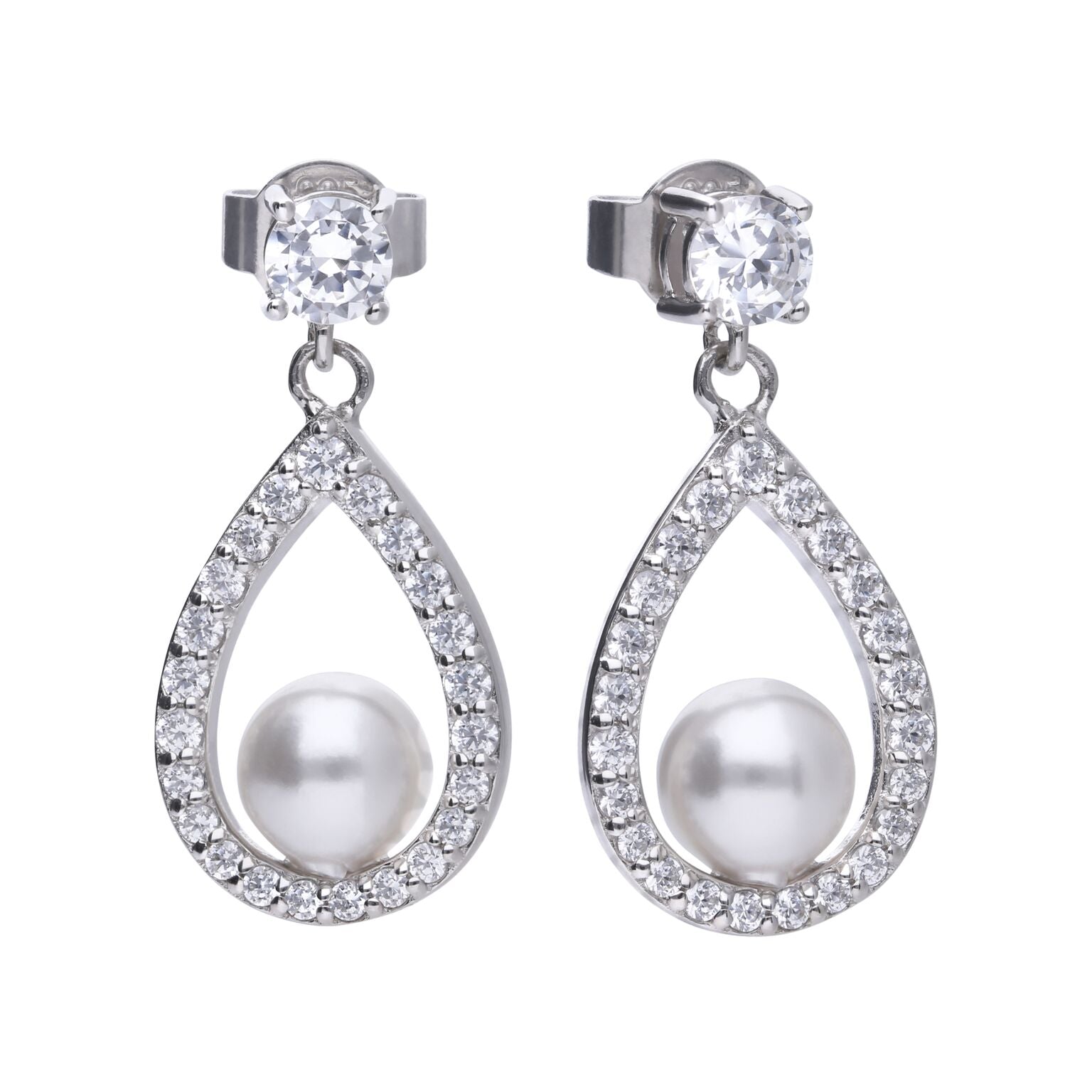 Diamonfire Open Halo Teardrop Earrings with Shell Pearl