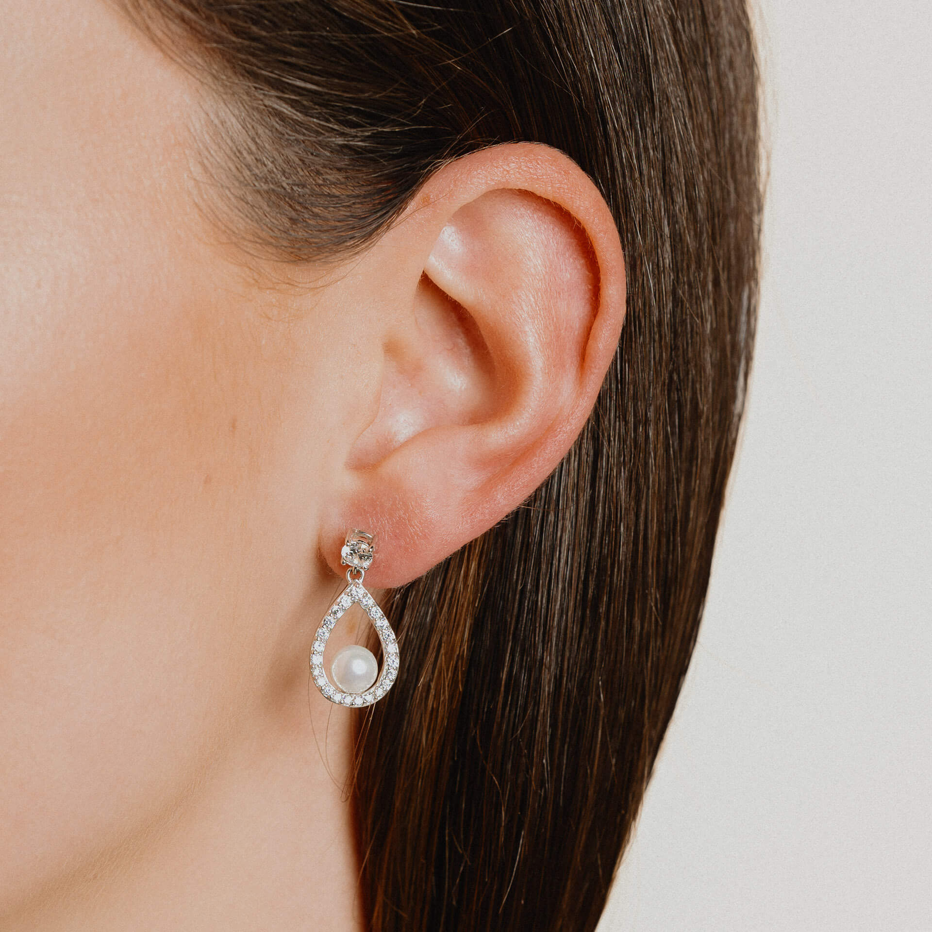 Diamonfire Open Halo Teardrop Earrings with Shell Pearl