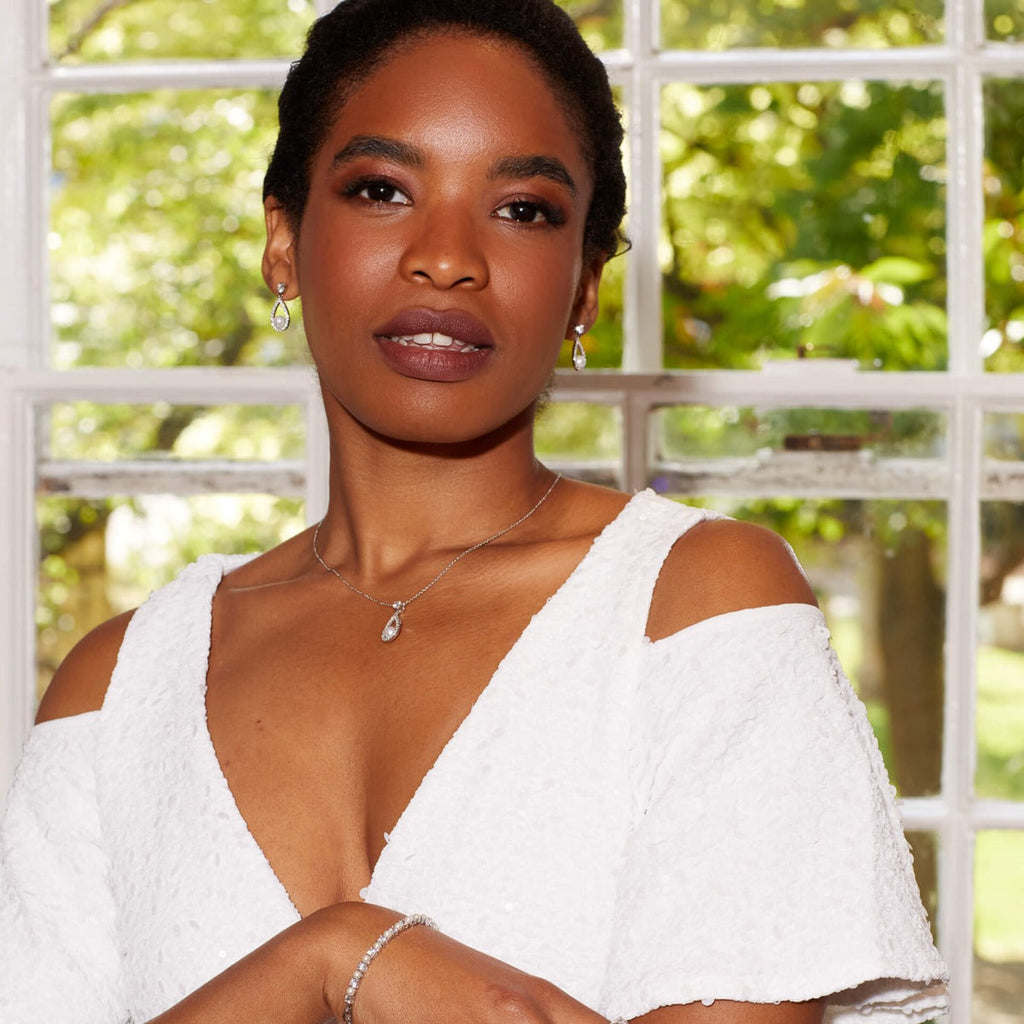 Diamonfire Open Halo Teardrop Earrings with Shell Pearl