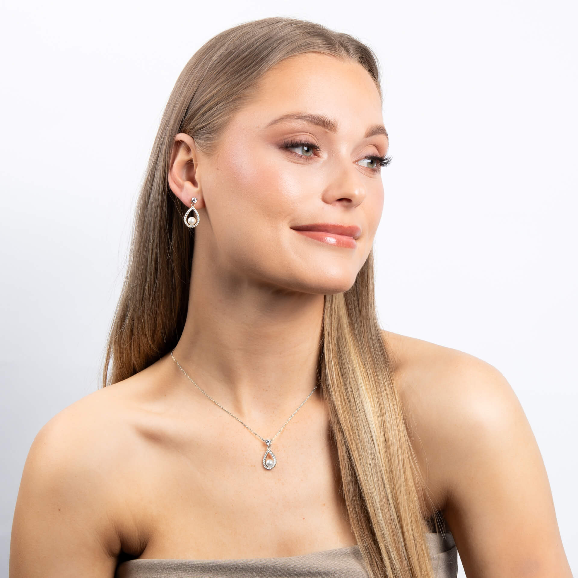 Diamonfire Open Halo Teardrop Earrings with Shell Pearl