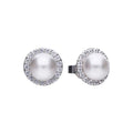 Diamonfire Shell Pearl and Zirconia Halo Stud Earrings