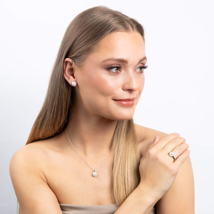 Diamonfire Shell Pearl and Zirconia Halo Pendant