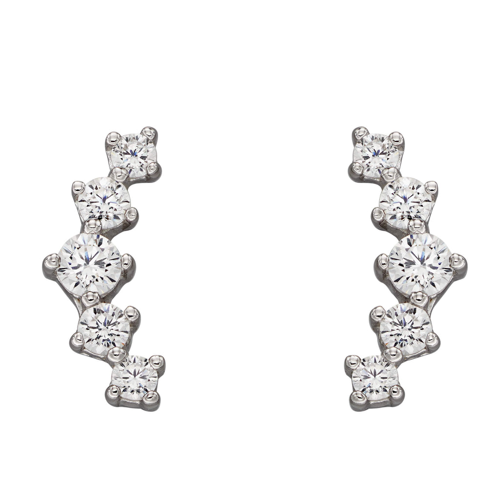 Beginnings Curved Bar Stud Earrings with Graduated Cubic Zirconia Stones