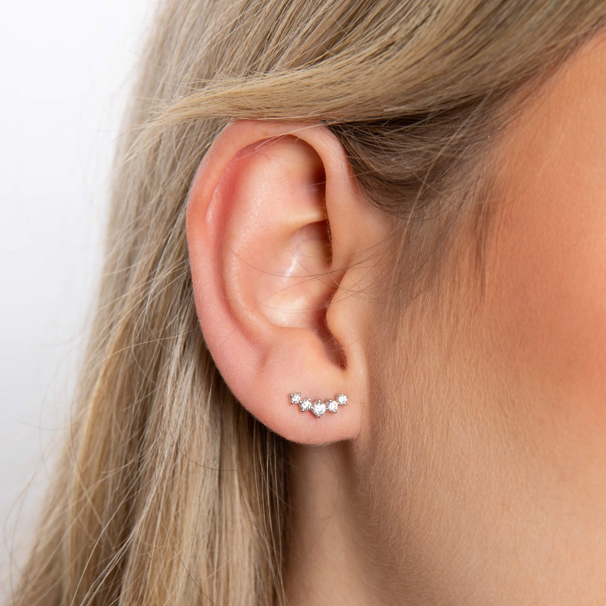 Beginnings Curved Bar Stud Earrings with Graduated Cubic Zirconia Stones