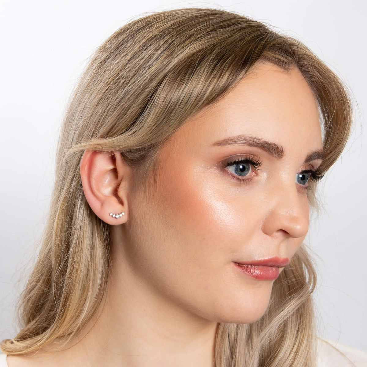 Beginnings Curved Bar Stud Earrings with Graduated Cubic Zirconia Stones