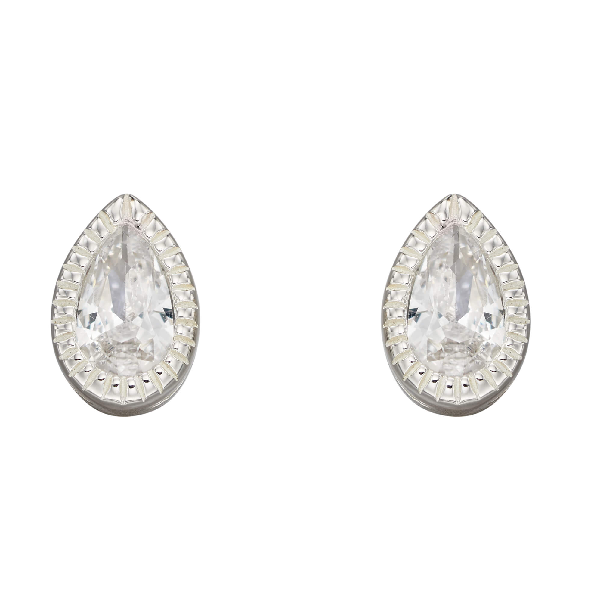 Beginnings Millegrain Edge Teardrop Stud Earrings With Cubic Zirconia