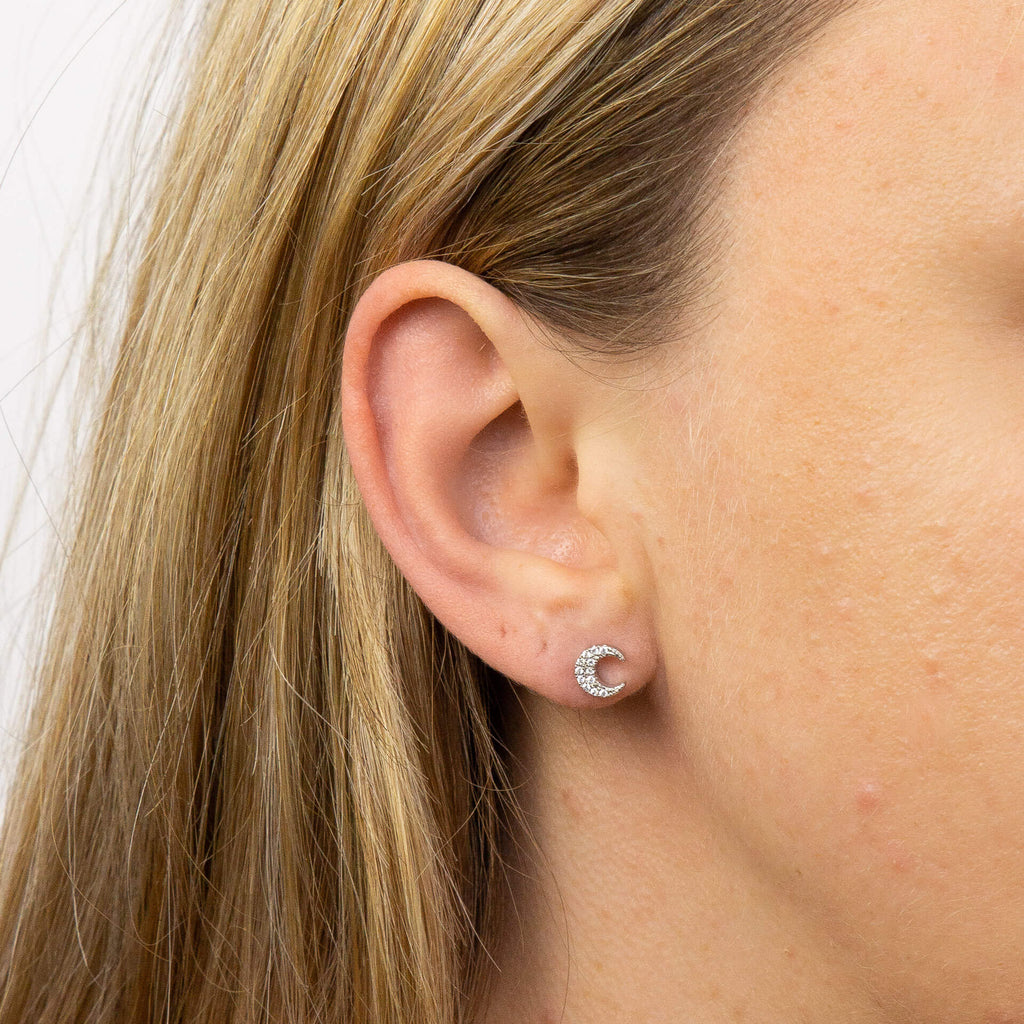 Beginnings Crescent Moon Stud Earrings with Cubic Zirconia