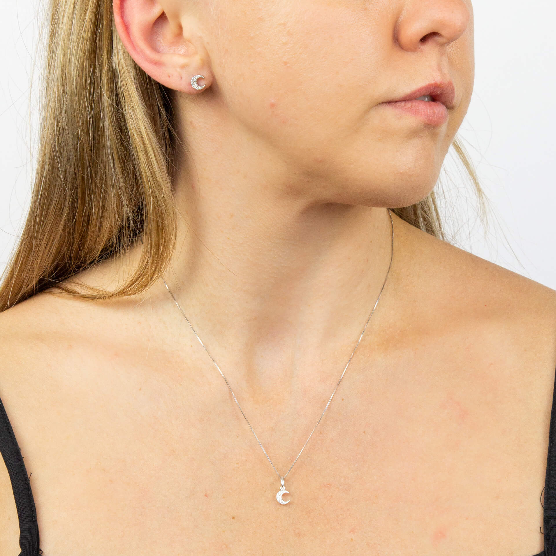 Beginnings Crescent Moon Stud Earrings with Cubic Zirconia
