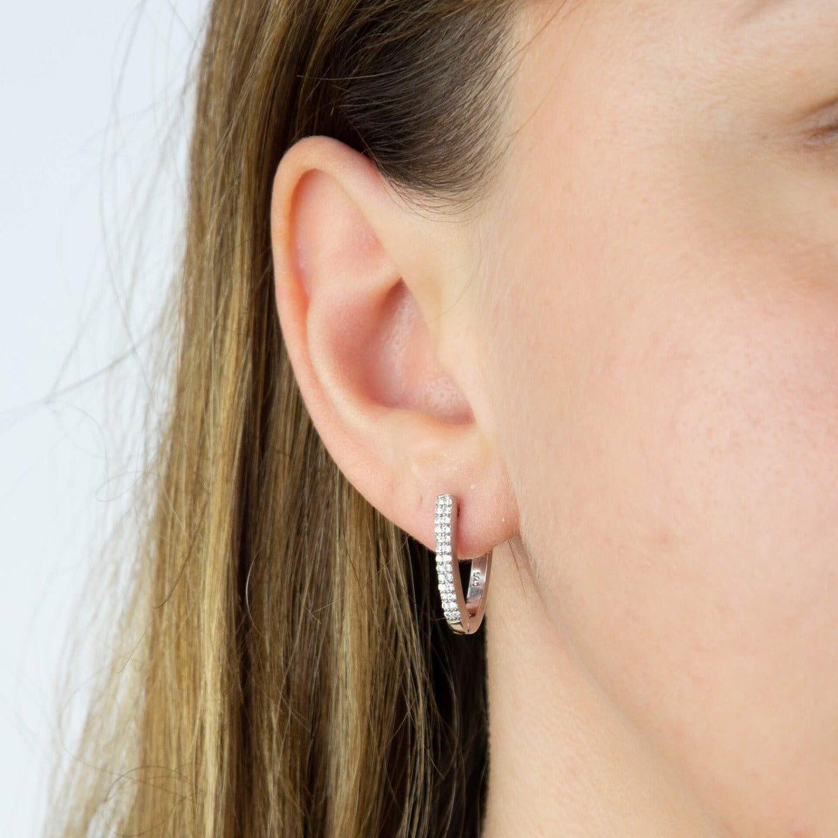Beginnings U Shaped Hinged Hoop Earrings with Cubic Zirconia