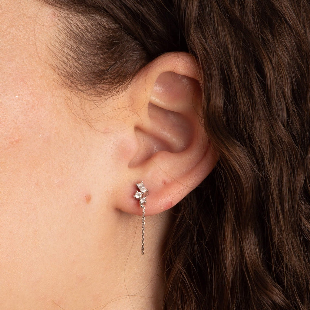 Diamonfire Baguette Zirconia Chain Stud Earrings