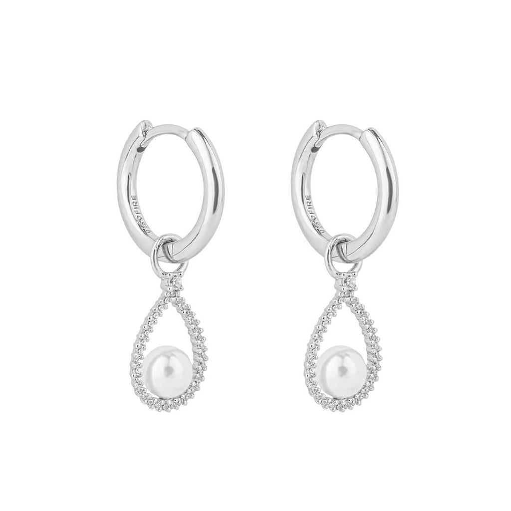 Diamonfire Pave Set Assembled Hoop Earrings with Shell Pearl