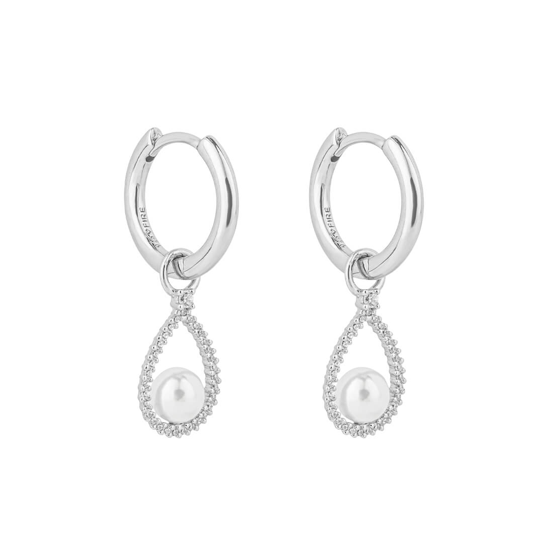 Diamonfire Pave Set Assembled Hoop Earrings with Shell Pearl