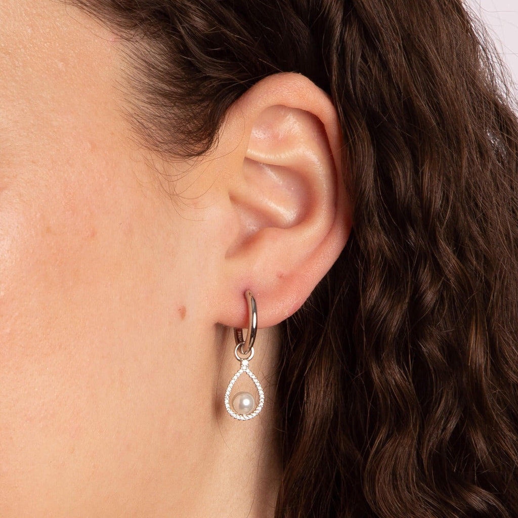 Diamonfire Pave Set Assembled Hoop Earrings with Shell Pearl
