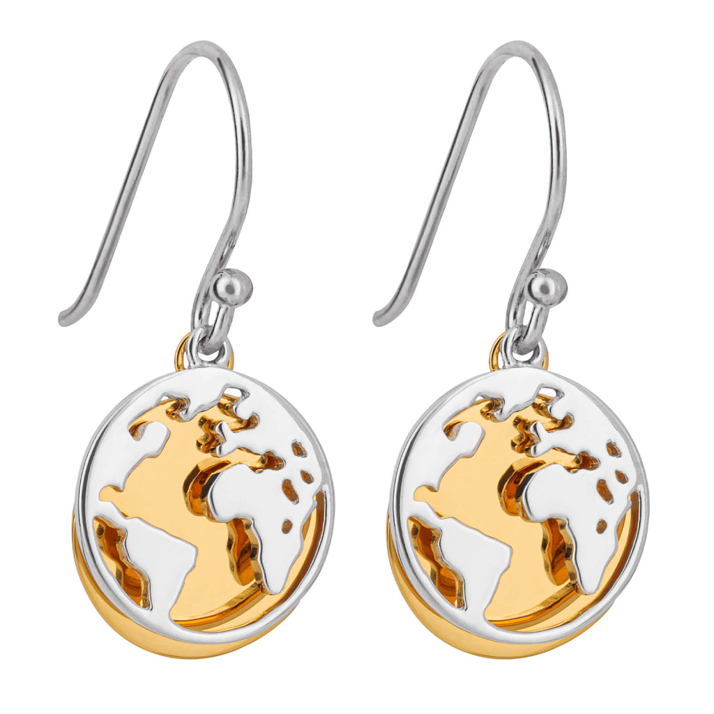 Beginnings World Drop Earrings with Yellow Gold Plated Disc