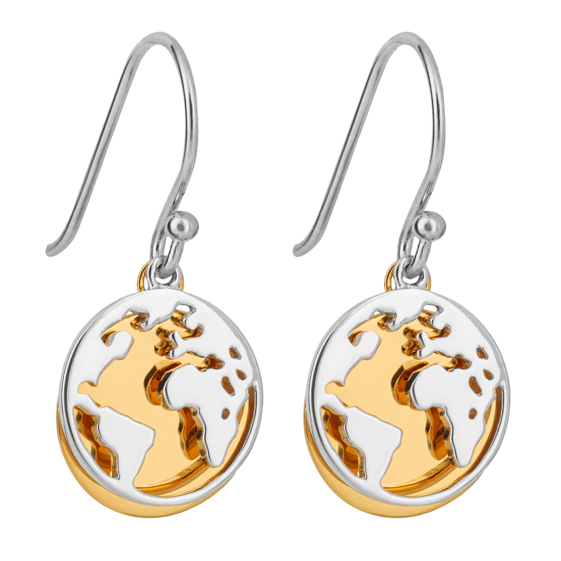 Beginnings World Drop Earrings with Yellow Gold Plated Disc