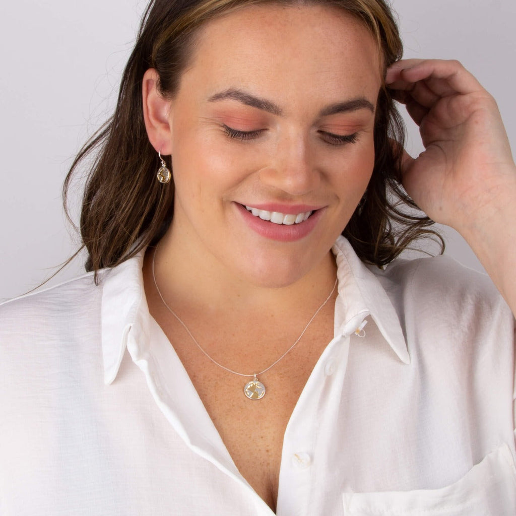 Beginnings World Drop Earrings with Yellow Gold Plated Disc