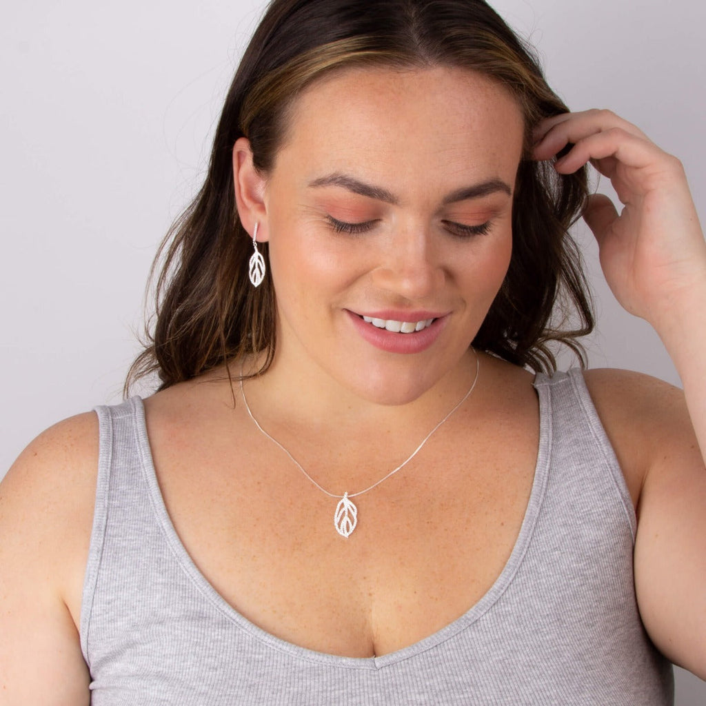 Beginnings Organic Leaf Drop Earrings with Cubic Zirconia
