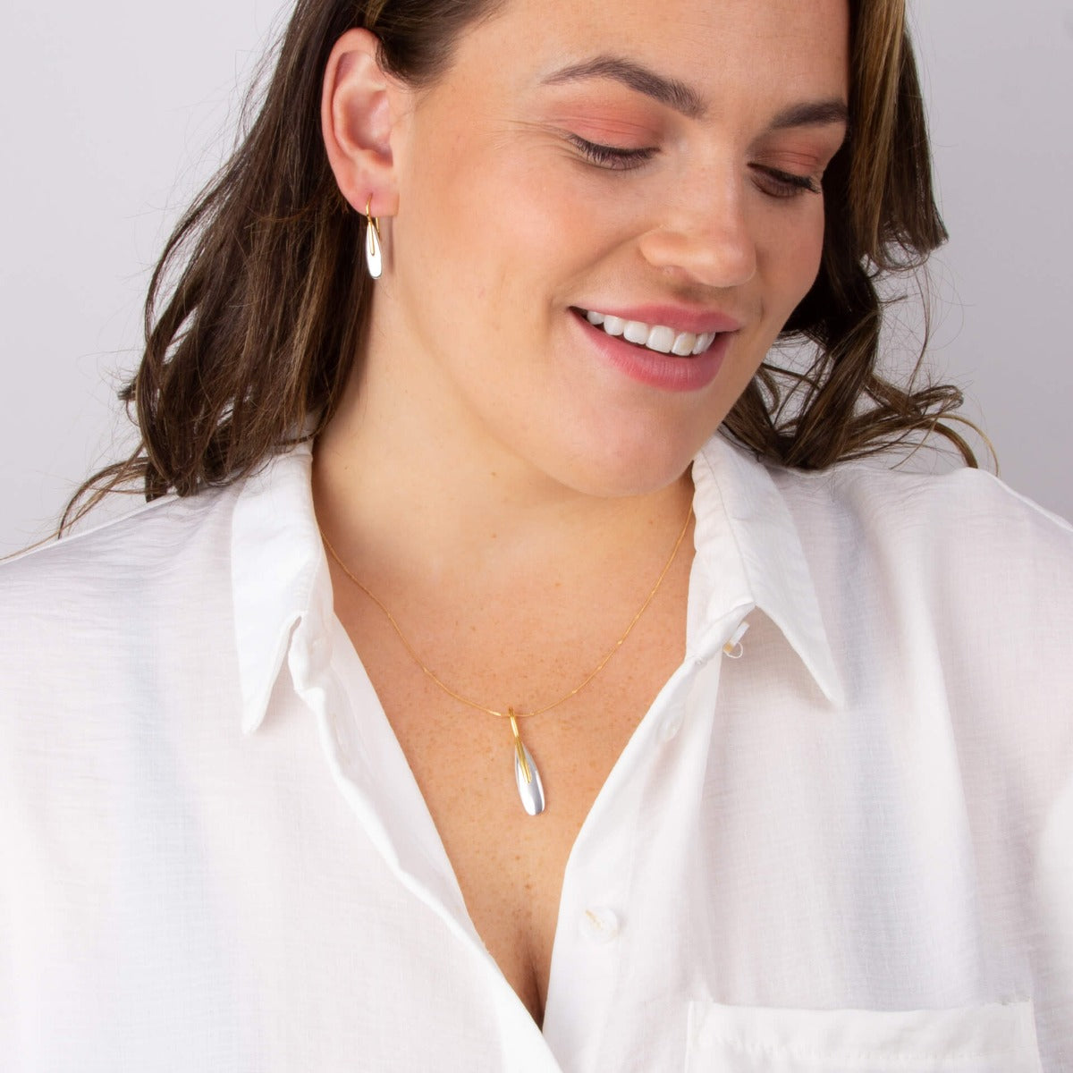 Beginnings Elongated Pebble Drop Earrings with Yellow Gold Plating