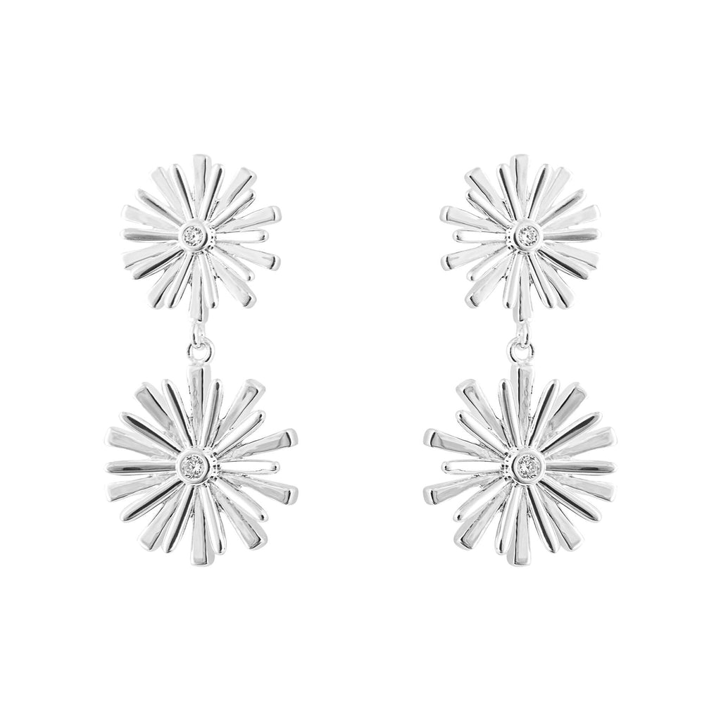Beginnings Stylised Double Flower Drop Earrings with Cubic Zirconia