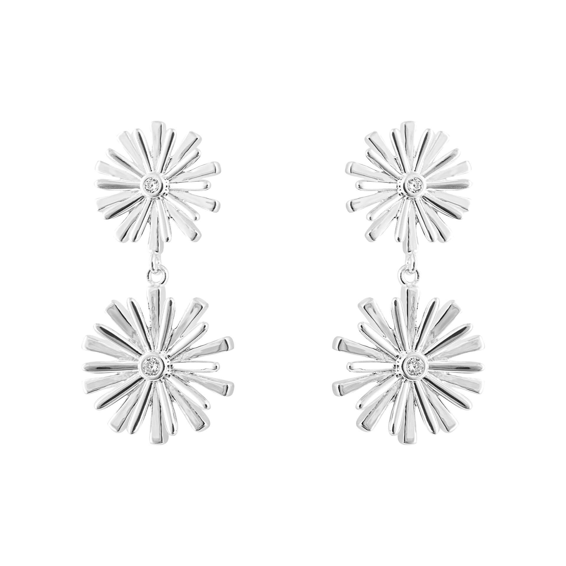 Beginnings Stylised Double Flower Drop Earrings with Cubic Zirconia