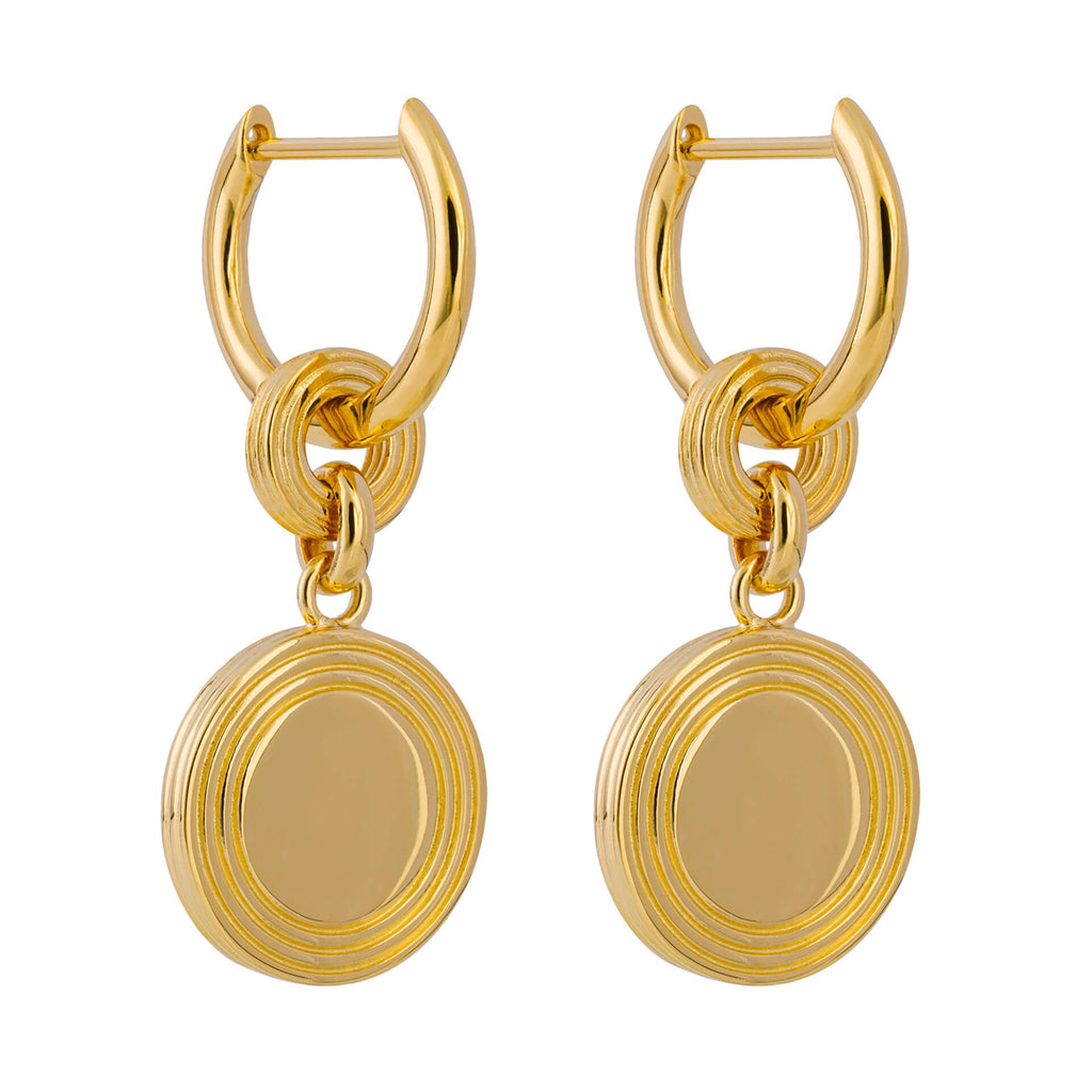 Beginnings Ridged Disc Assembled Hoop Earrings with Yellow Gold Plating