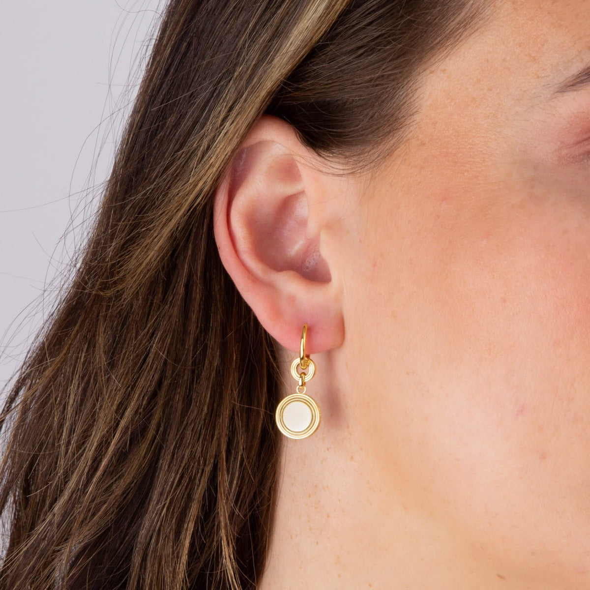 Beginnings Ridged Disc Assembled Hoop Earrings with Yellow Gold Plating