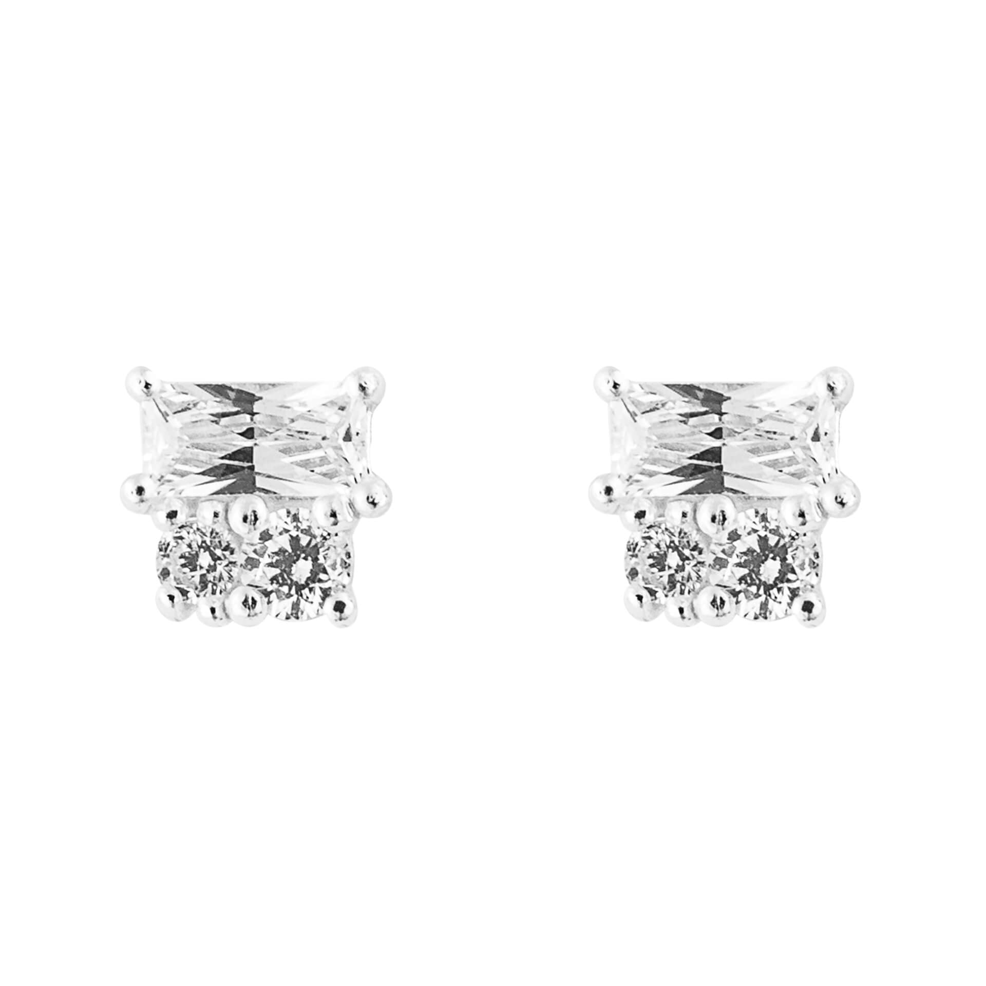 Beginnings Baguette and Round Cubic Zirconia Stud Earrings