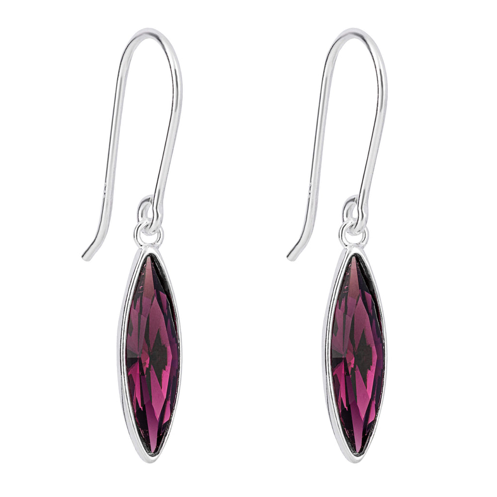 Beginnings Slim Navette Drop Earrings with Amethyst Crystal