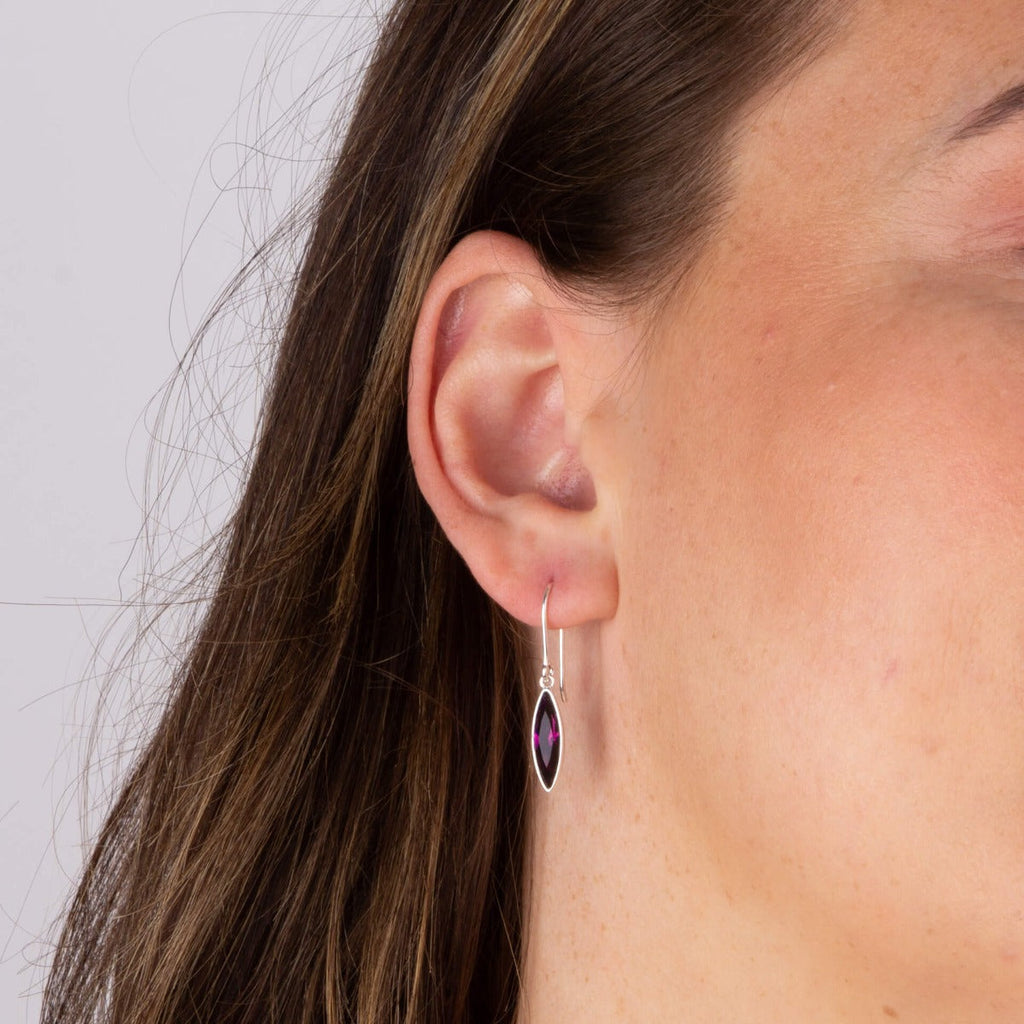 Beginnings Slim Navette Drop Earrings with Amethyst Crystal