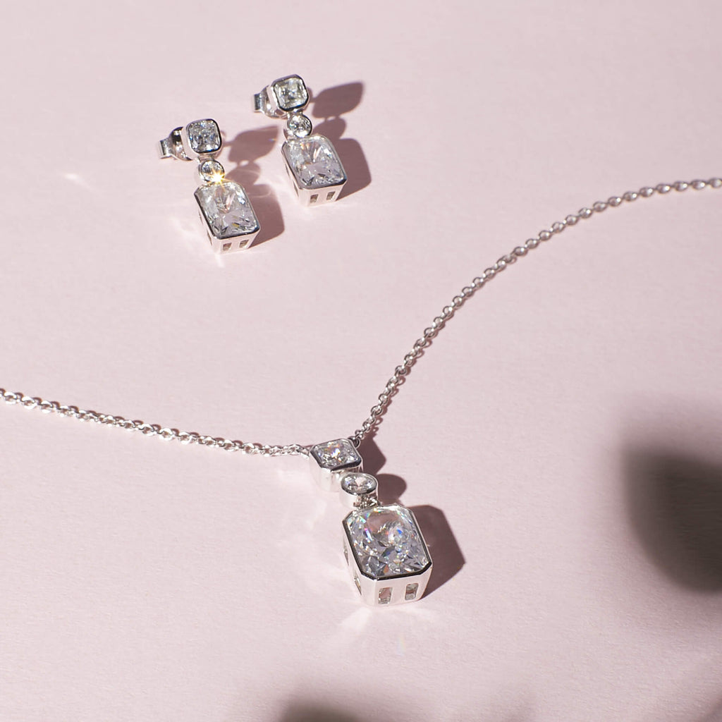 Diamonfire Tri-Stone Drop Earrings