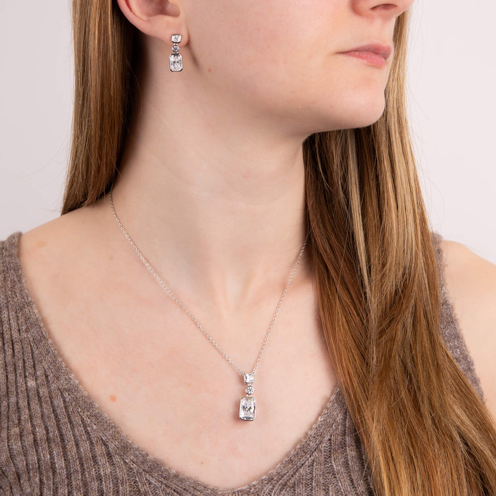 Diamonfire Tri-Stone Drop Earrings