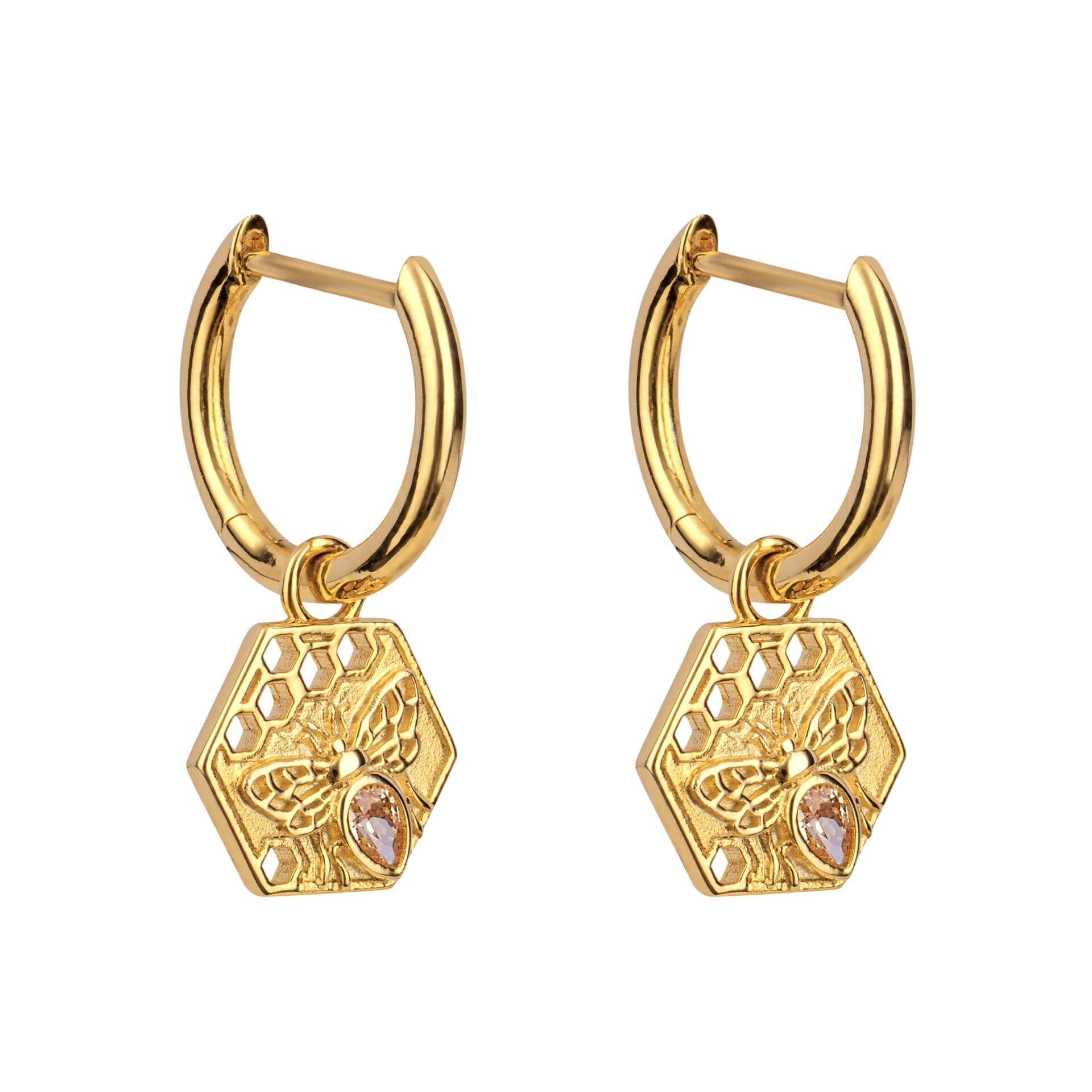 Beginnings Hexagon Bee Assembled Hoop Earrings