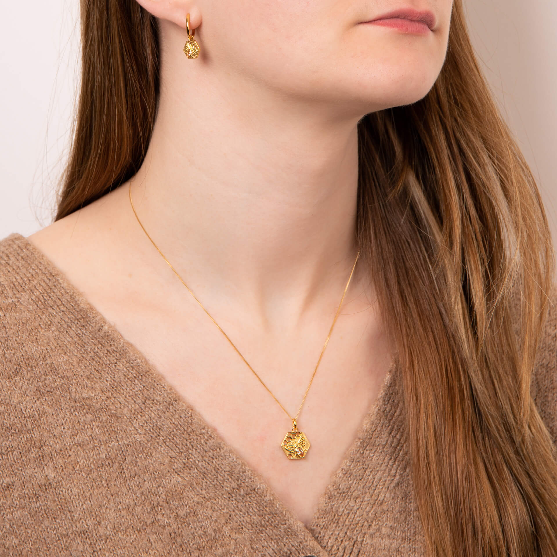 Beginnings Hexagon Bee Assembled Hoop Earrings