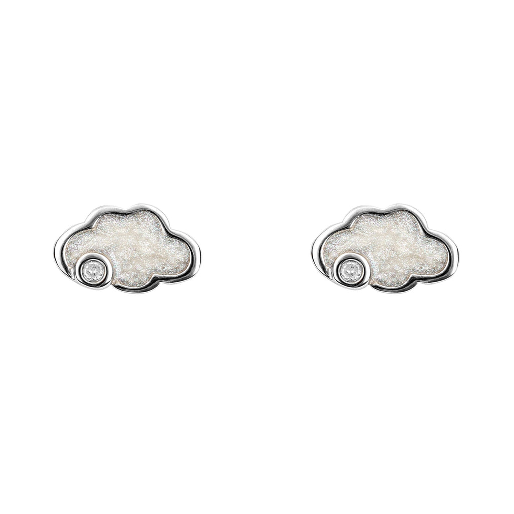 D For Diamond Pearlised Enamel Cloud Stud Earrings with Diamond