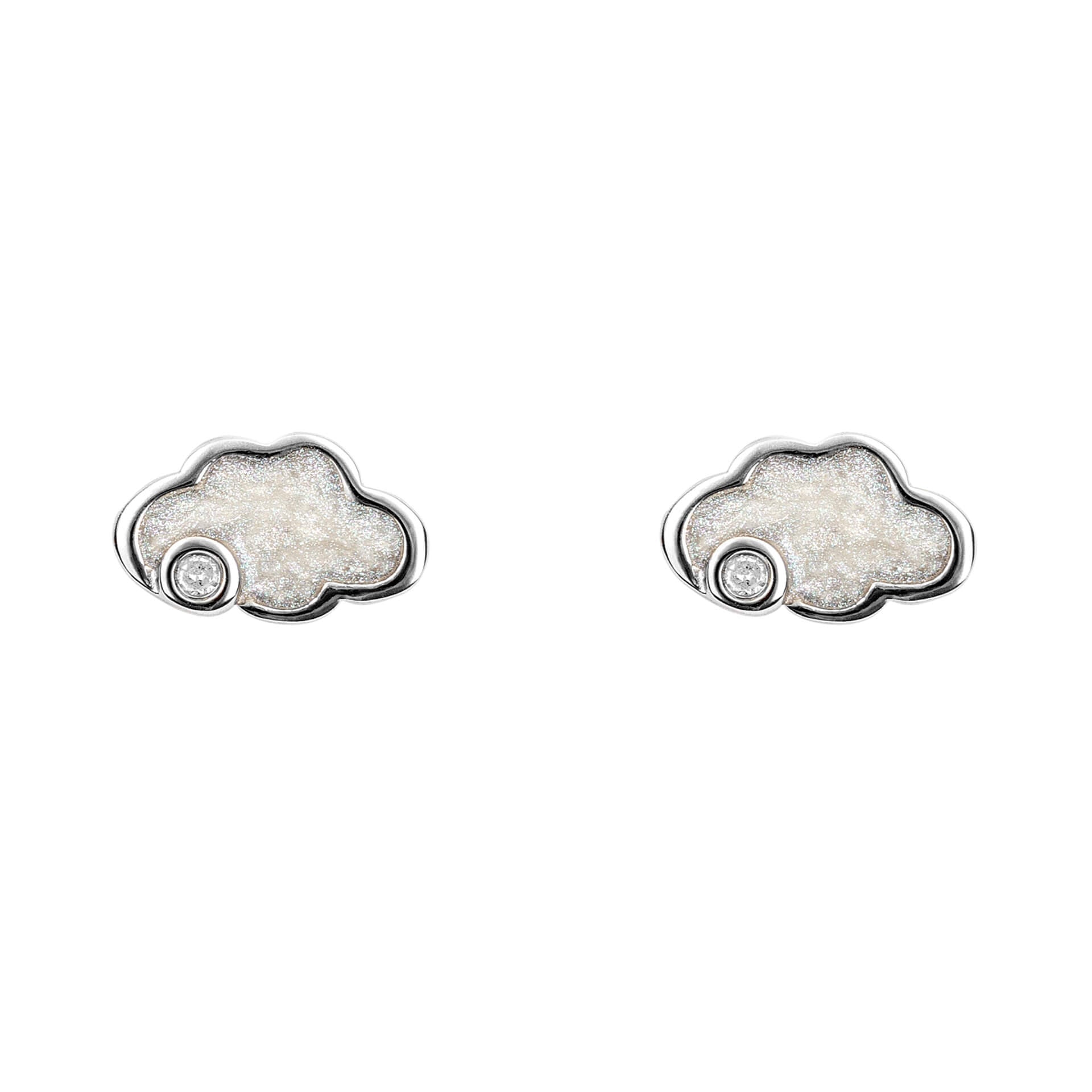 D For Diamond Pearlised Enamel Cloud Stud Earrings with Diamond