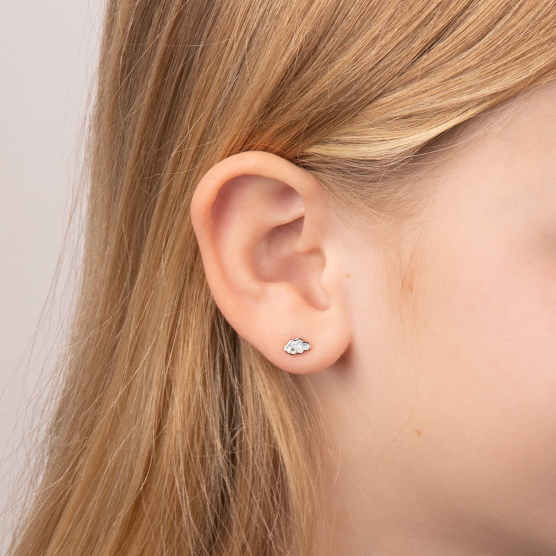 D For Diamond Pearlised Enamel Cloud Stud Earrings with Diamond