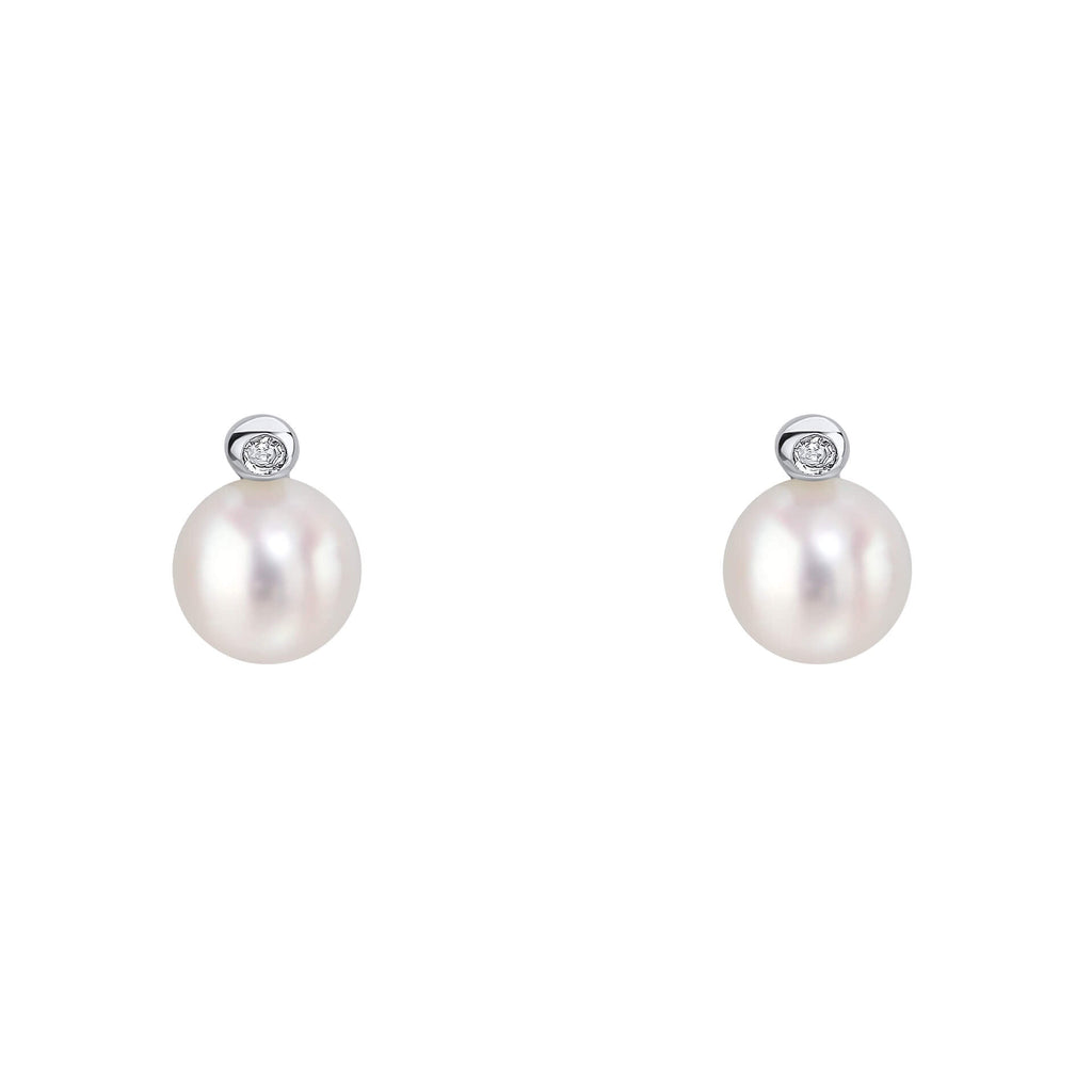 D For Diamond Pearl Stud Earrings with Diamond